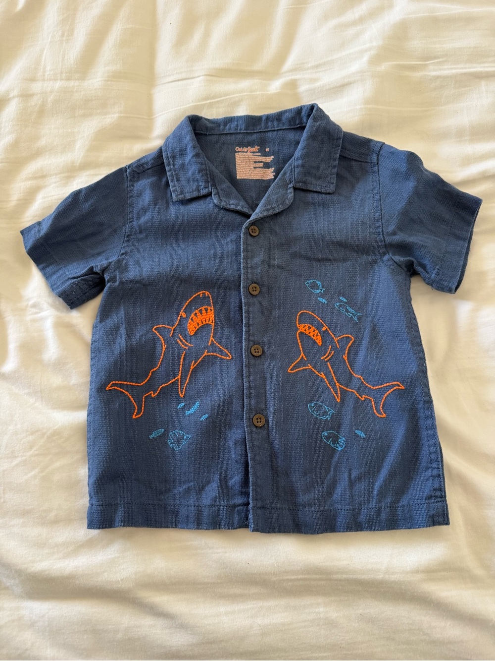 Carter's Navy Blue Short-Sleeve Shark Button-Up Shirt - Picture 2 of 5